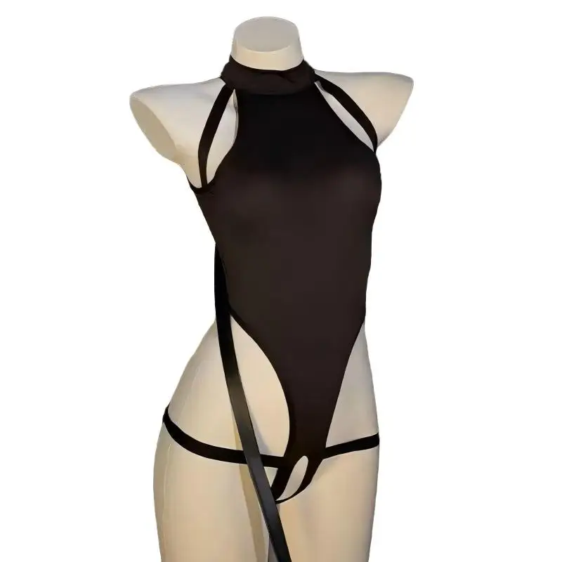 Sexy crotchless bodysuit, backless female version, high-neck bodysuit, one-piece female lingerie, curve bodysuit