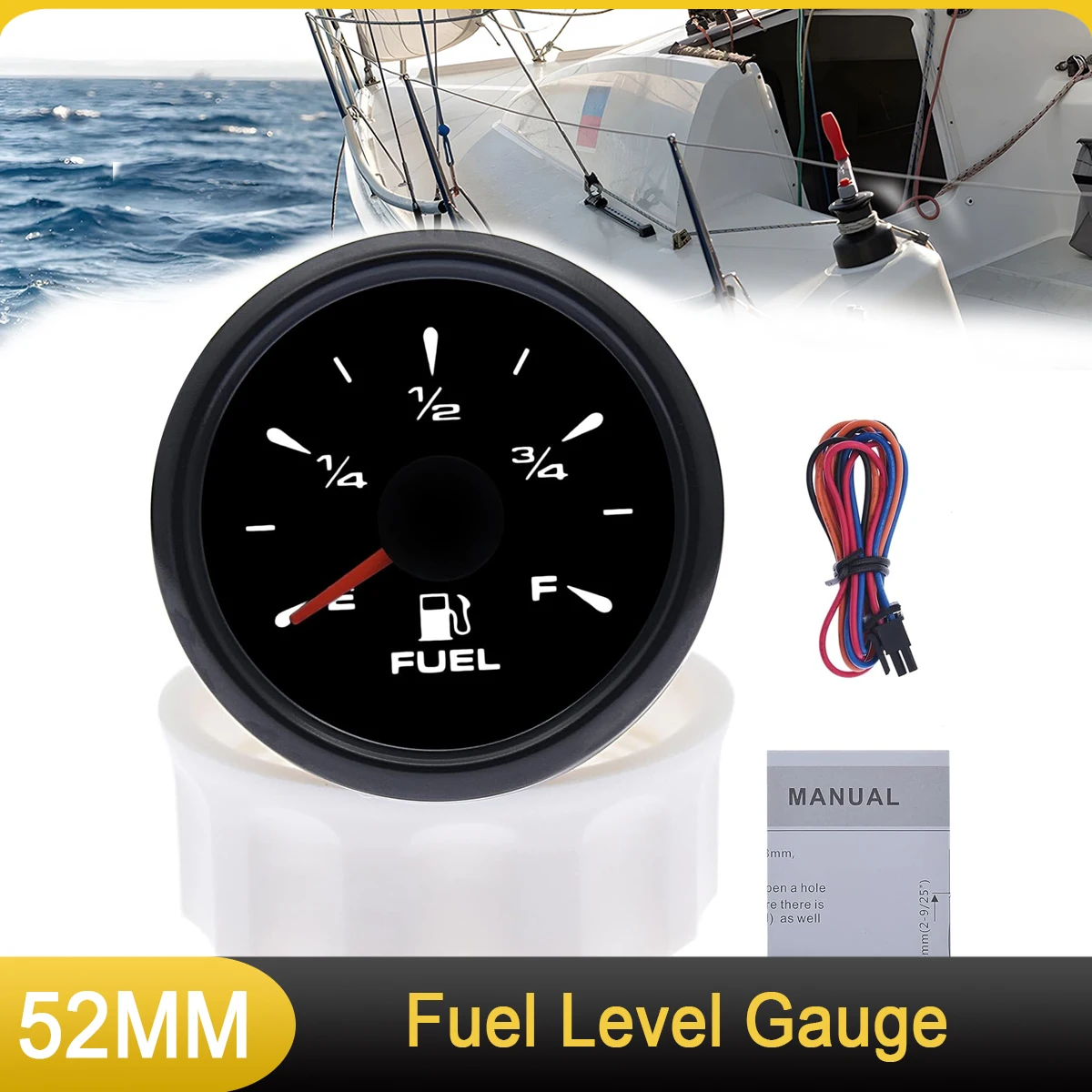 

52MM Marine Fuel Level Indicator 0-190ohm /240-33ohm With 8 Colors Backlight For Car Boat Yacht RV Camper 9-32V