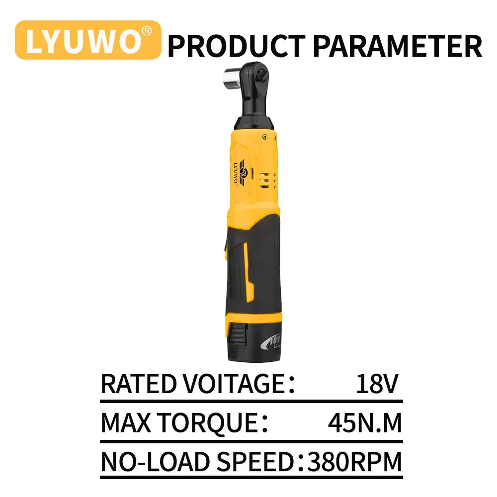 LYUWO 18V 90 gradi ricaricabile ad angolo retto, kit a cricchetto, trapano angolare, rimozione dadi cacciavite, strumento di riparazione auto, set di utensili elettrici