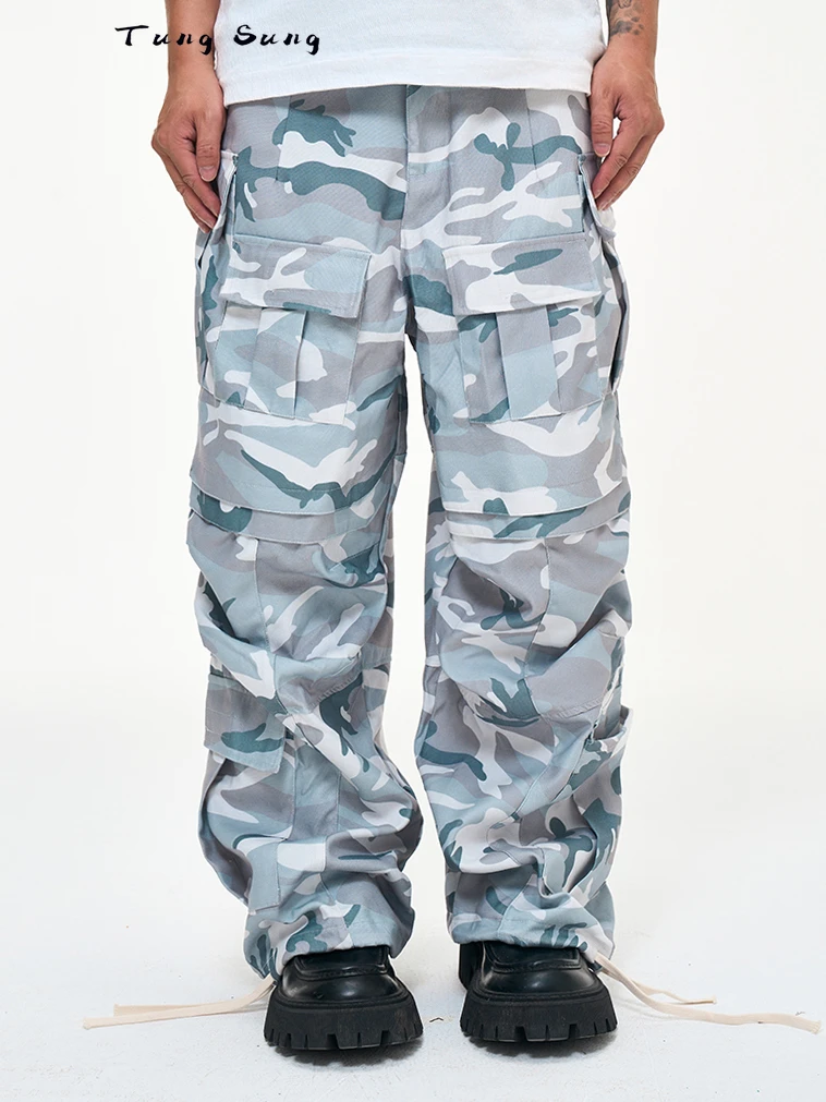 Tung Sung Multi-Pocket Tooling Camouflage Casual Loose Wide Leg Paratrooper Pants Men Baggy Pants