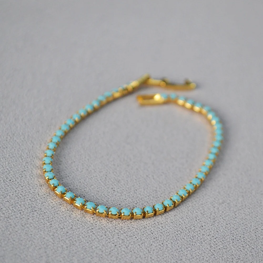 Minimalist Delicate Turquoise Gemstone Tennis Bracelet Light Luxury Versatile Stackable Bracelet with Watch Clasp for Women