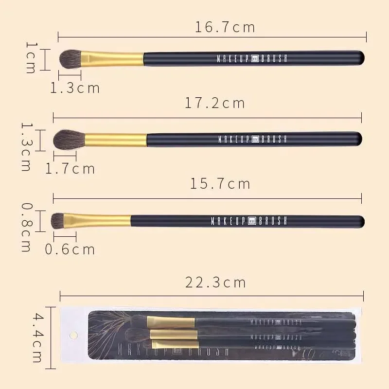 3Pcs Professional Eye Makeup Brushes Set Black Gold Cosmetic Eye Shadow Brushes Fiber Hair Tapered Blender Crease Brush Kits