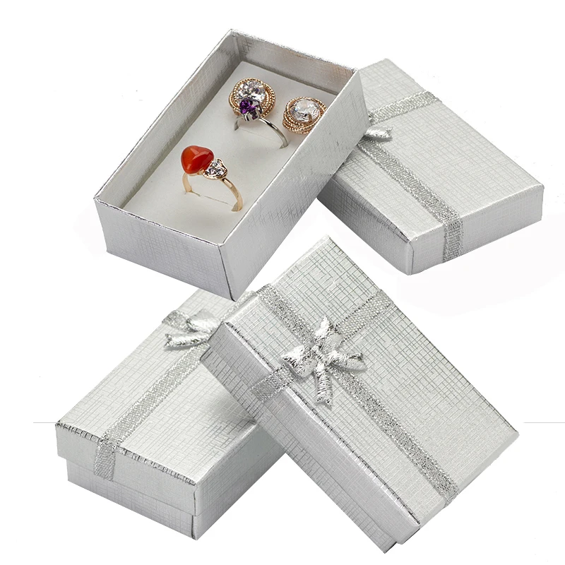 32pcs Cardboard Travel Jewelry Boxes 1.9''x3.1'' Silver Gift Boxes for Necklace Earrings Ring Box Packaging With White Sponge