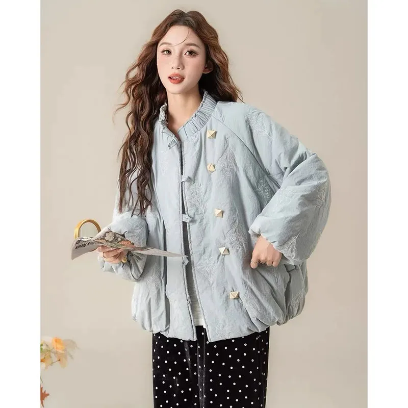 Abrigo de Primavera para Mujer, Estilo Vintage, Bordado, de Algodón, para Otoño e Invierno, Nuevo, Holgado, con Botones, Chaqueta Cárdigan