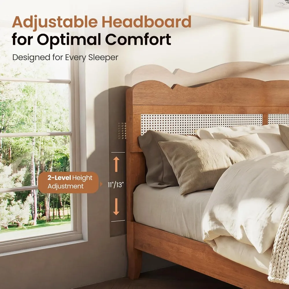 Solid Wood Queen Bed Frame with Adjustable Headboard, Customized image 3