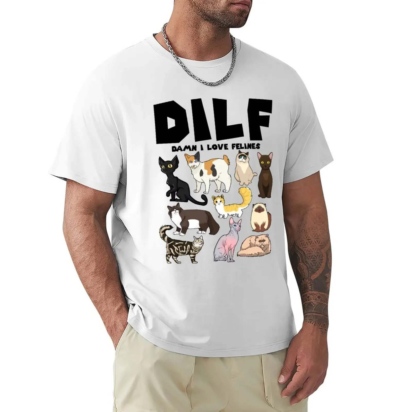 Felines Cat DILF Damn I Love Felines T-Shirt anime stuff sports fans shirts graphic tees plain black t shirts men