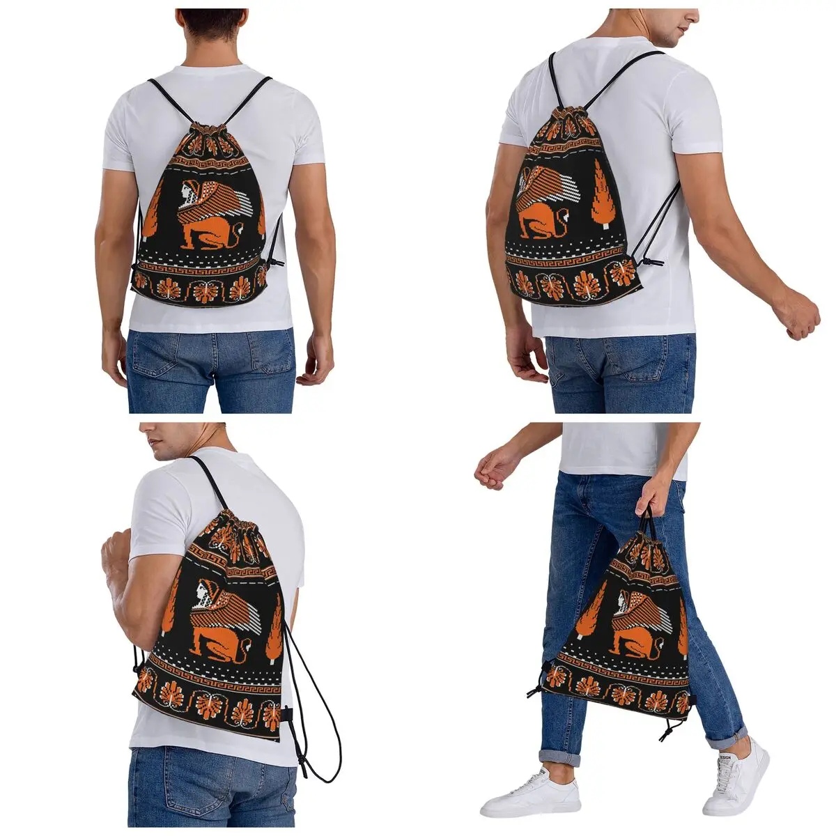 Ancient Knits-Greek Backpacks Multi-function Portable Drawstring Bags Sundries Bag Book Bags For Travel Students