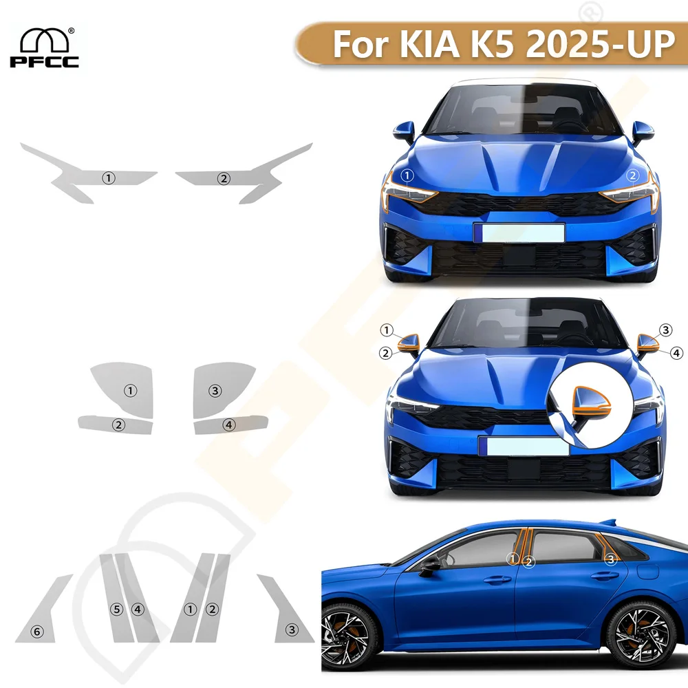 

Headlight Rearview B C Pillars TPU Protection Film For KIA K5 2025-UP Pre-cut PPF Anti-scratch Clear Bra Resistant Invisible Kit