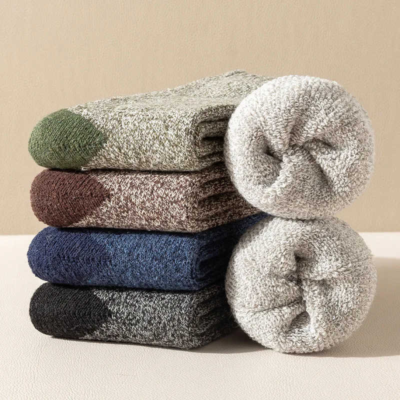 

4 pairs of wool men's autumn winter mid tube thick socks super thick anti slip antibacterial warm casual mid tube socks