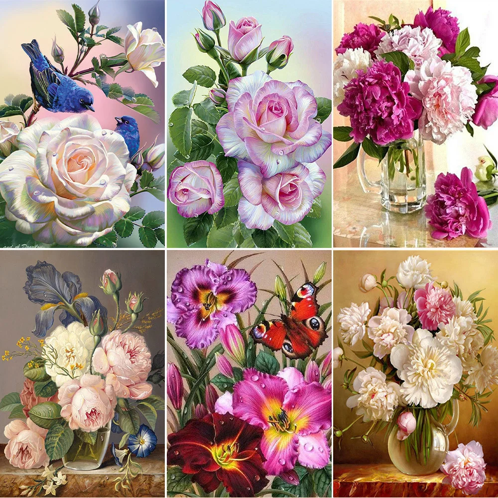 Cartoon Flowers Printed Canvas Cross Stitch Full Kit DIY Embroidery Painting Needlework Knitting Craft Gift Wholesale Counted