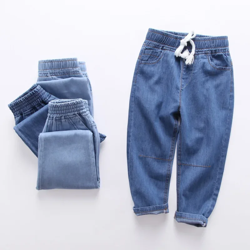 100% Cotton Comfortable Children\'s Jeans 2024 Spring New Boys And Girls Thin Elastic Waist Casual Loose Jeans Baby Pants