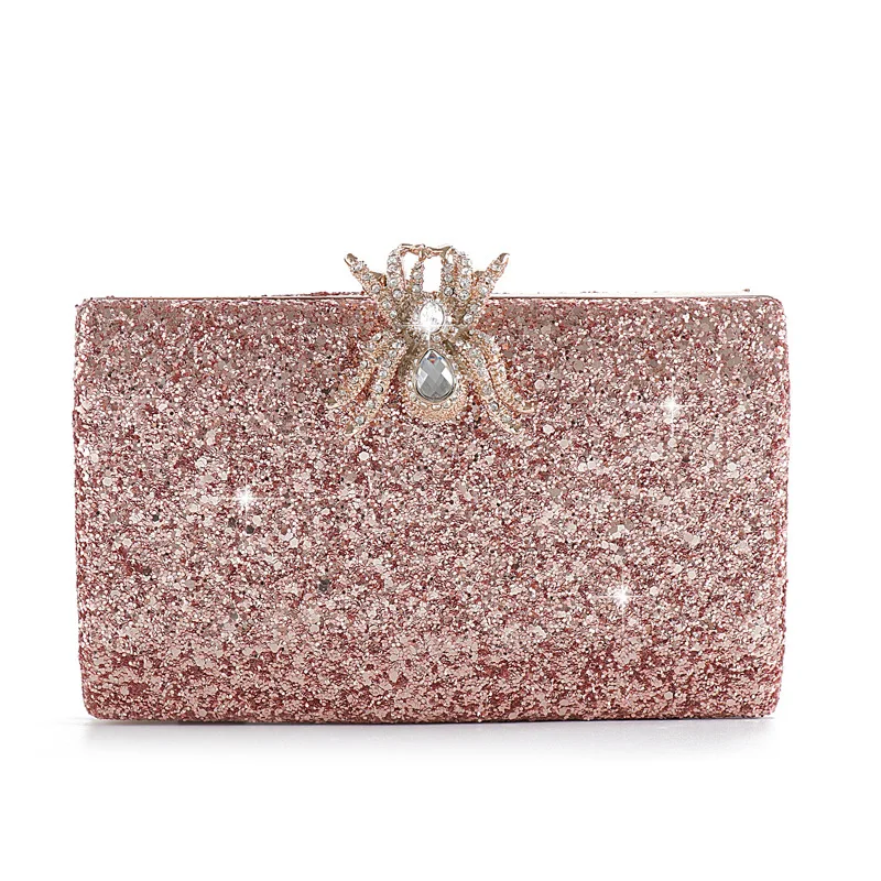 Trendy Fine Rose Gold Frosting Sequin Handbags Korean Women Ladies Wedding Party Evening Bag Clutch Dinner Banquet Shoulder Bags