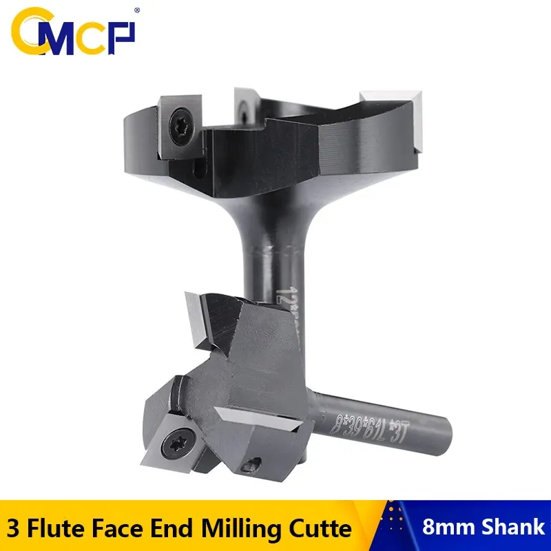 

CMCP Wood Milling Cutter 8mm Shank 3 Flute Planing Bits Face End Milling Cutter Insert-Style Spoilboard CNC Surfacing Router Bit