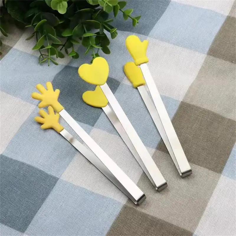 Creative Silicone Mini Snack Food Tongs Stainless Steel Non-slip Handles BBQ Bread Ice Cube Clip Home Kitchen Accessories