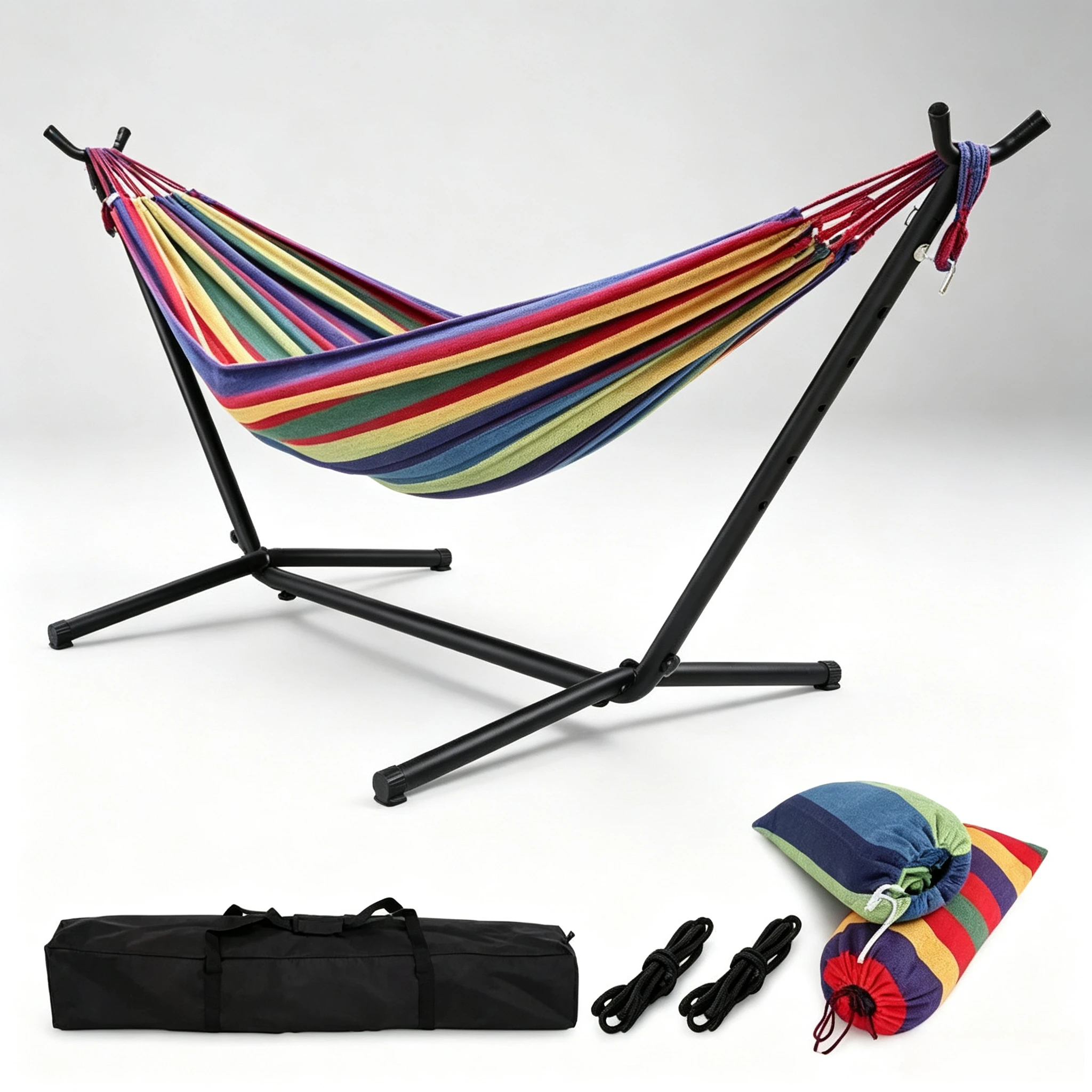 Double folding swing hammock frame cotton canvas adult hiking leisure facility for indoor and outdoor entertainment