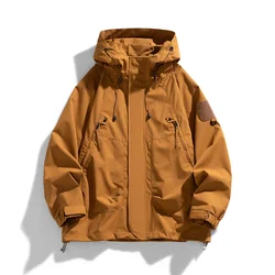 Solid Color Men's Outdoor Hooded Jacket Spring Autumn Wind-Proof Coat High Quality Couple Casual Loose Streetwear Windbreaker