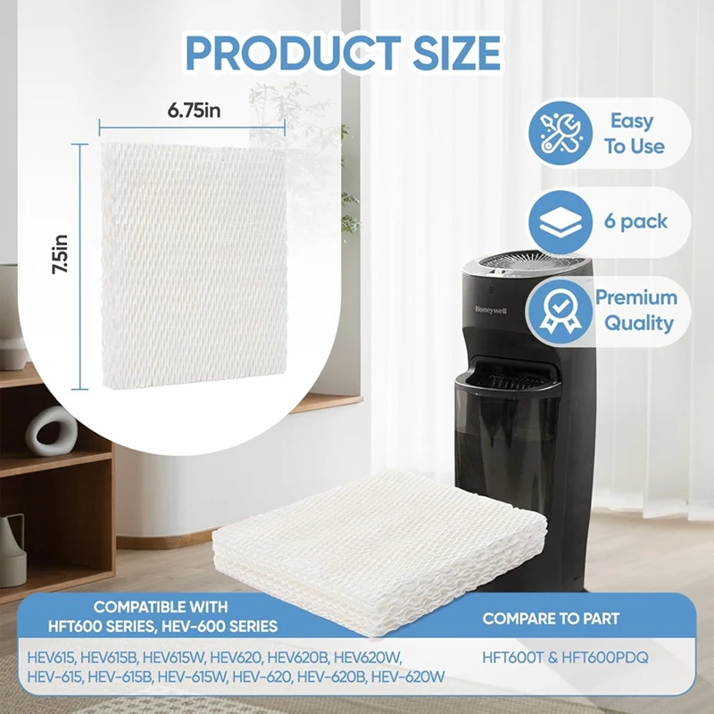 A44F-HFT600 5 عبوات من فلتر فتل المرطب T بديل متوافق مع مرطب هانيويل HEV615 HEV620