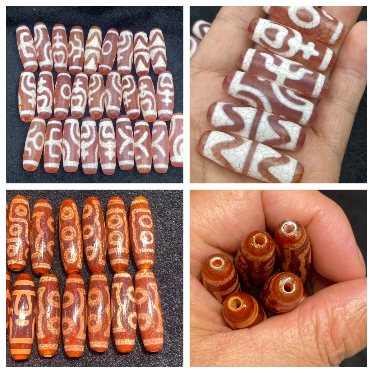 

40mm Pink-White/Red Pockmarked Weathered Dragon Scale Phoenix Blood Agate Dzi Bead Bottle Noble Double Tiger Tooth Pattern