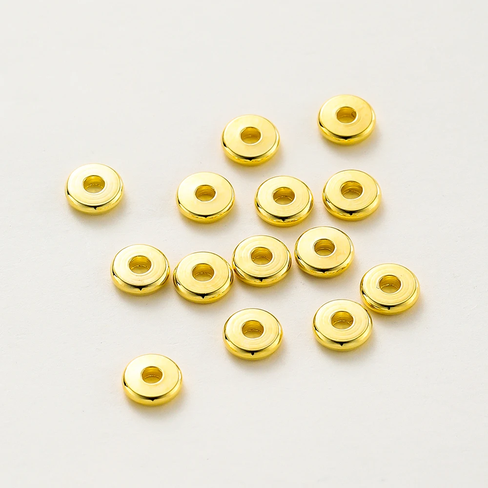 10-50pcs 14K/18K Gold Color Plated Brass 3-12mm Round Spacer Beads Flat Bracelet Beads for DIY Jewelry Findings Accessories