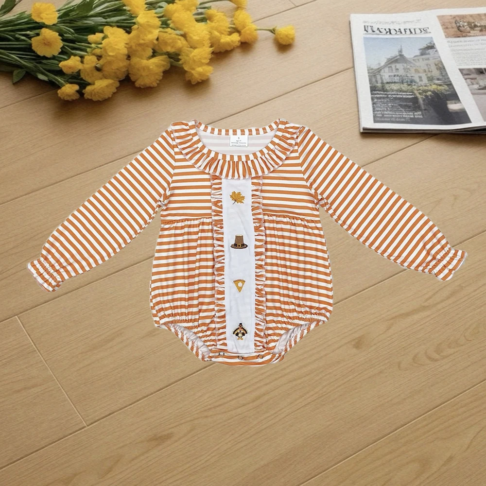 

9.24 Baby Winter Rompers Baby Infant Girls Orange Stripes Turkey Long Sleeve Rompers