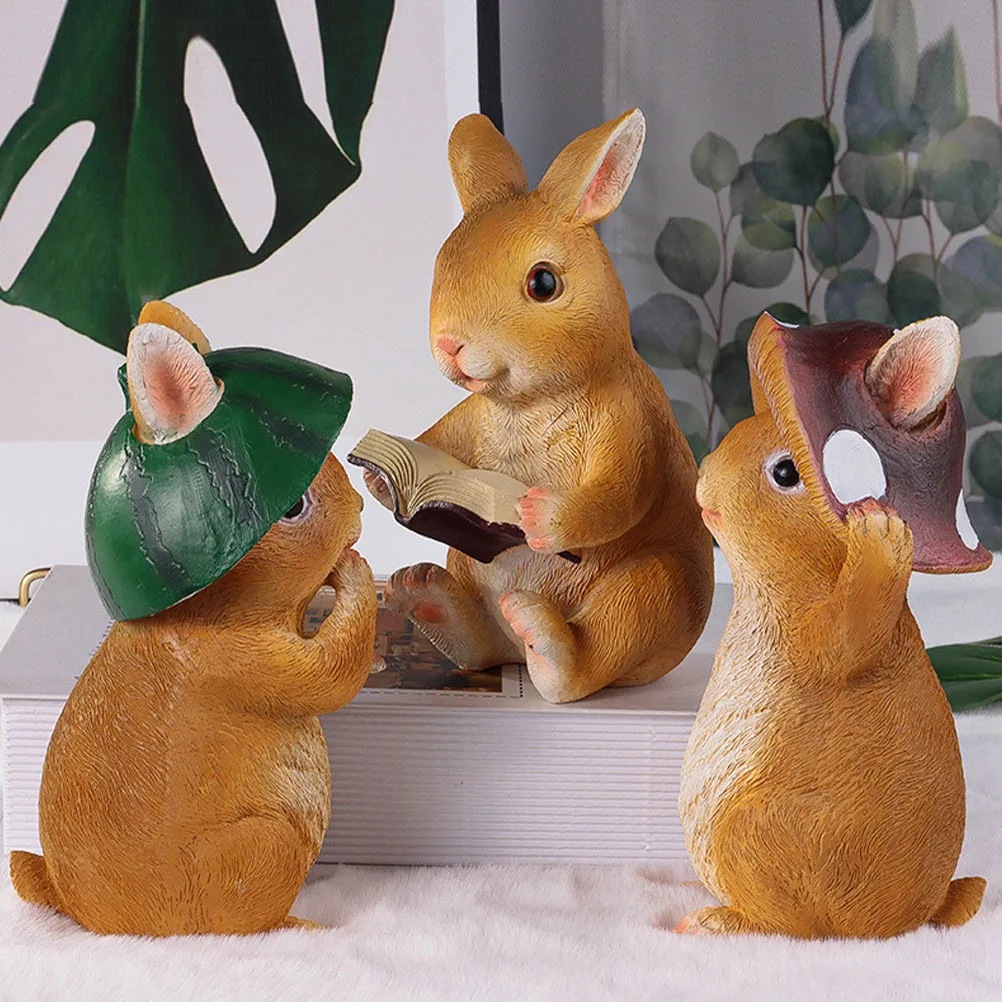 1 قطعة أرنب الراتنج النحت حديقة الحلي أرنب صغير ديكور للديكور الداخلي في الهواء الطلق التصوير الدعامة مقاومة الطقس #5