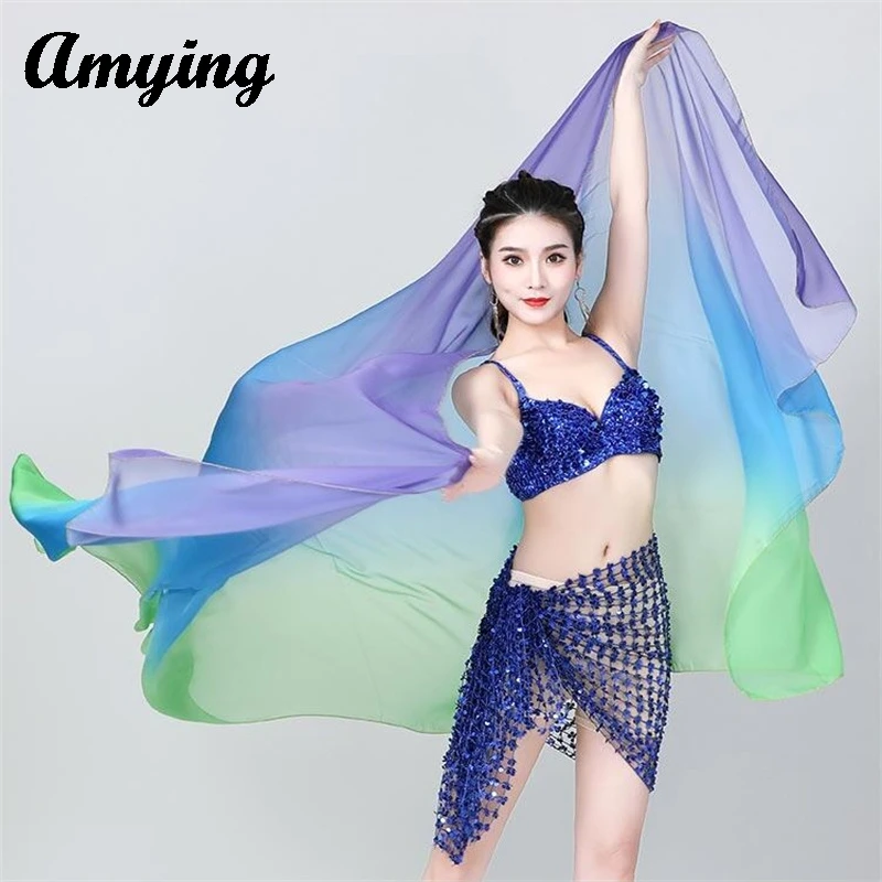 

2024 Ladies Silk Shawl Gradient Color stage performance Hand Throw Dance Cloth Belly Dance Performance Scarf Lady Sunshade Shawl