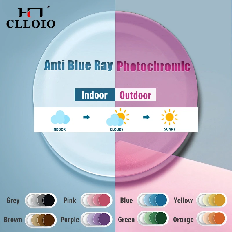 

CLLOIO Photochromic Anti Blue Light Series 1.56 1.61 1.67 1.74 Hyperopia Myopia Prescription Lens CR-39 Resin Aspheric Lenses