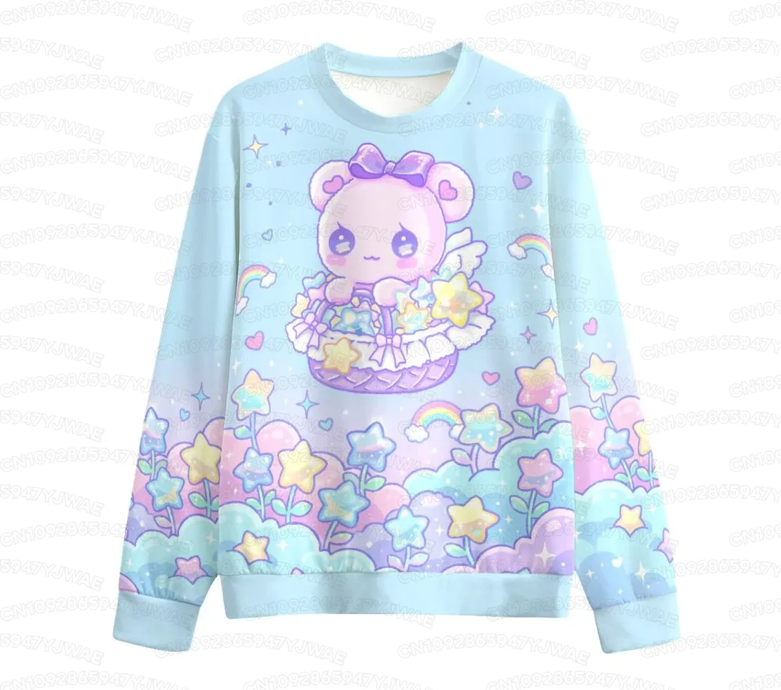 Hurt Bear Damen-Sweatshirt Niedlicher Kawaii Regenbogen-Bär Fairy Kei Menhera Yami Kawaii Harajuku Pastel Goth Langarm-T-Shirt Top – Detail 3