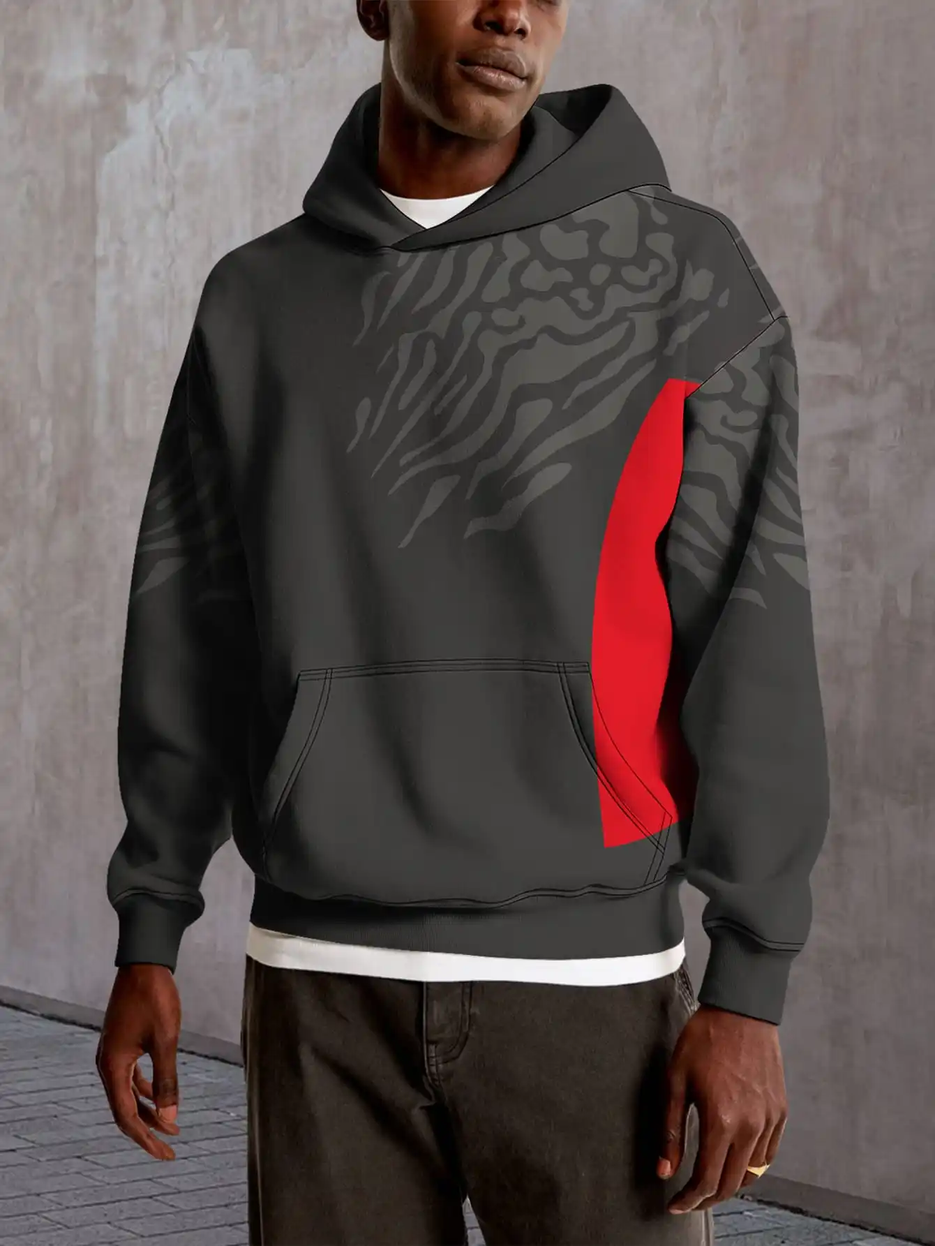 

Red Stripe Style 3D Printed Tie-Dye Hooded White Wave Pattern Hooded Sweatshirt Casual Street Style Pullover Hoodie Top