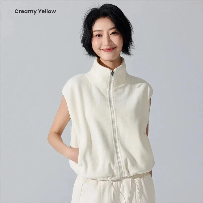 Women's Thermal Fleece Vest Jacket Winter Sports Yoga Running Workout Pullover Stand Collar Warm Gym Fitness Outerwear Tops