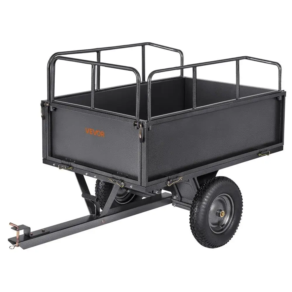 

Heavy Duty 17 Cu Ft Steel Dump Cart 600LB Capacity Tow Behind Trailer for UTV Outdoor Use