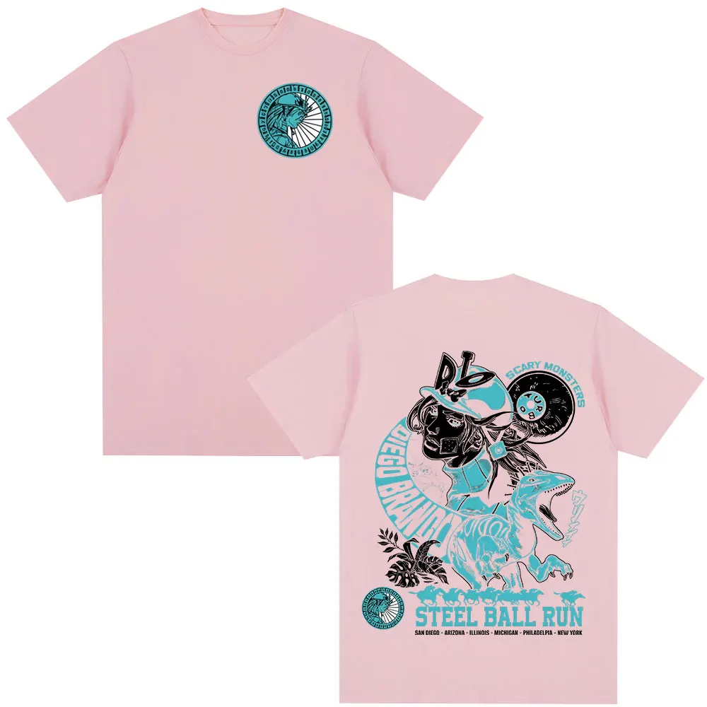 أنيمي جوجو غريب مغامرة تي شيرت الصلب الكرة تشغيل دييغو براندو مانغا الجرافيك تي شيرت الرجال النساء القطن عادية المتضخم التي شيرت #5