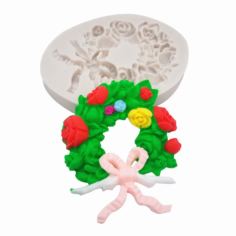 Christmas Wreath Silicone Mold Love Wreath Fondant Tool Flower Picture Frame Baking Cake Decorating Tools Chocolate Cake Mould