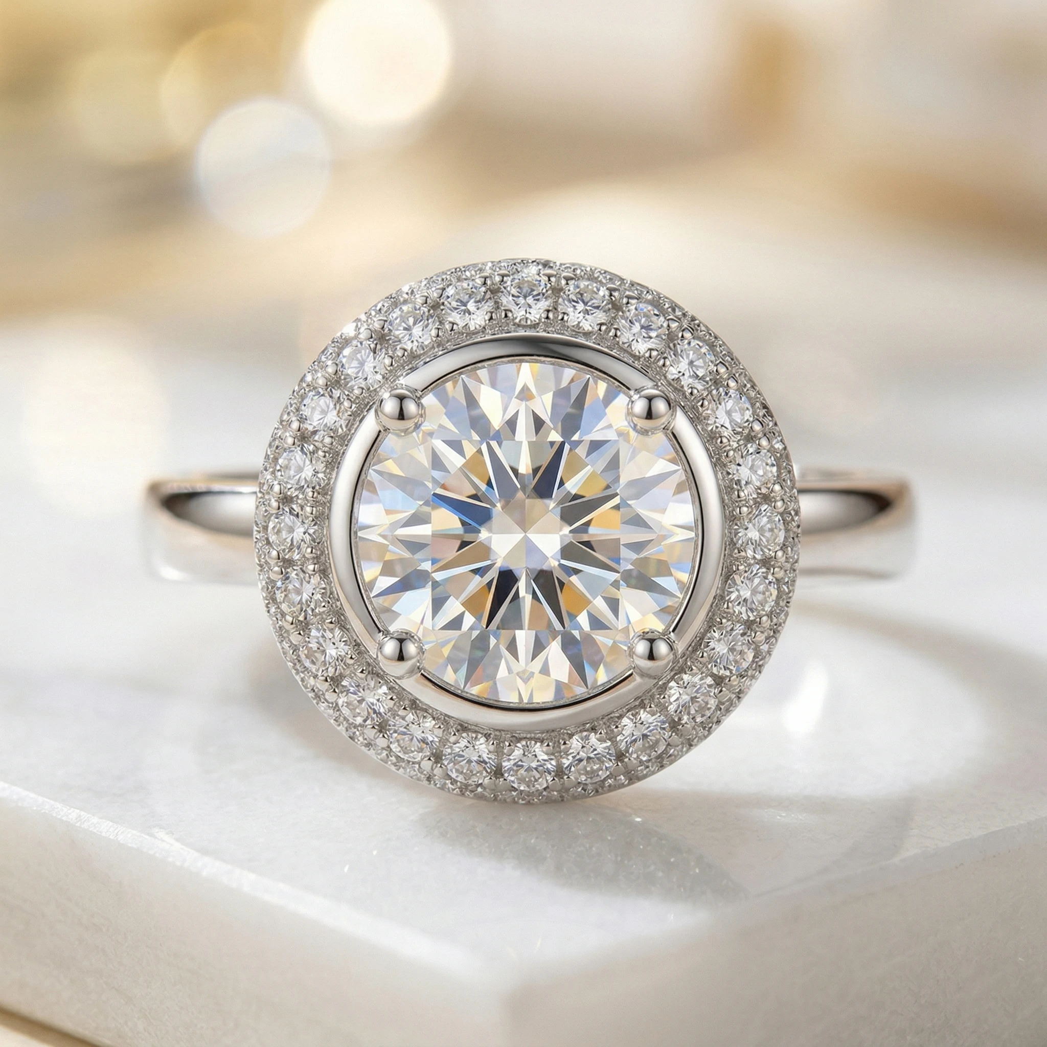 

Luxury High-End 1CT D Color VVS1 Moissanite Double Halo Ring, S925 Silver Wedding Engagement Band for Women & Bridal Party