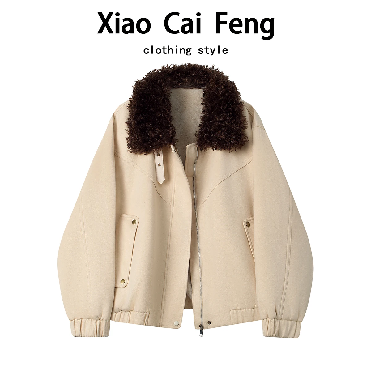 

American Retro Suede Short Jacket Women Winter Clothes Fleece Lined Thickened Lamb Fur Warm Stylish Versatile Collar Jacket