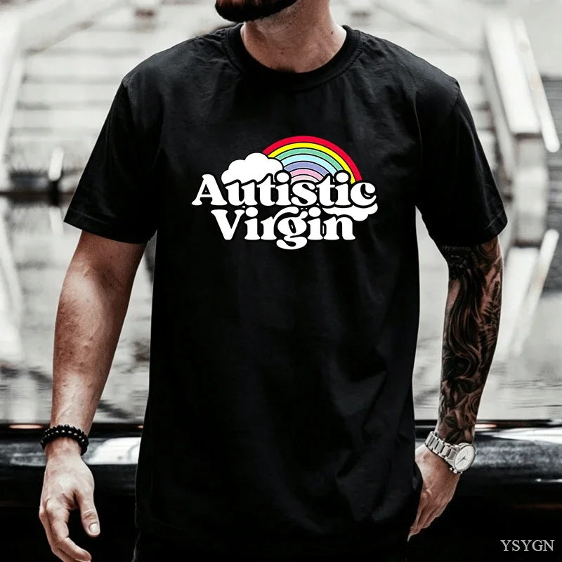 Autistic Virgin Men T Shirt Funny Cotton Short Sleeve Autism Tee Shirt Virginity T-shirt Harajuku Mens Designer Clothing Tops