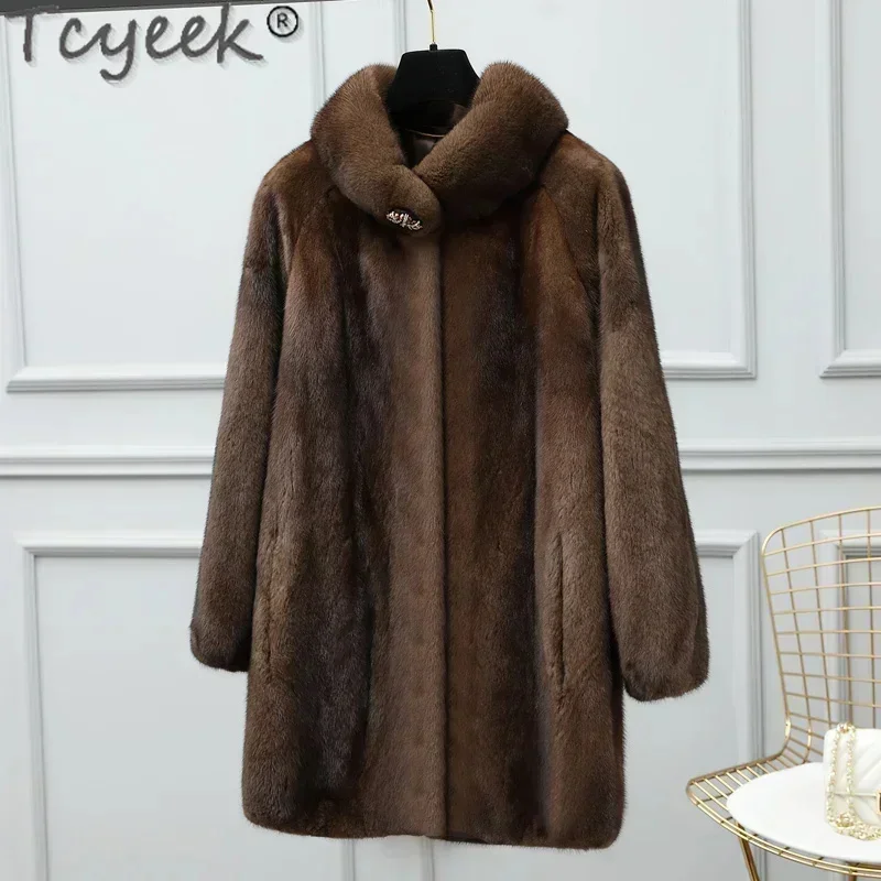 High-end Tcyeek Real Fur Coat Women 2024 Mid-long Natural Mink Coats Warm Winter Women's Jackets Elegant Fourrure Femme