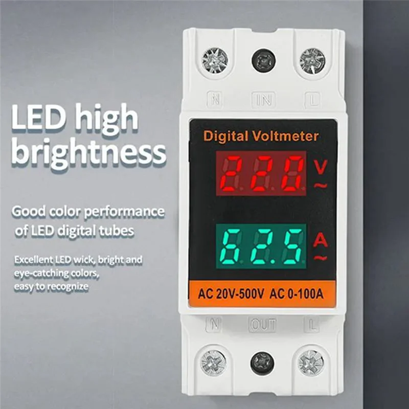 ABMS-Din السكك الحديدية الفولتميتر الرقمي 2 قطعة 35 مللي متر جهاز قياس الجهد الكهربائي التيار المتناوب 50-500 فولت 100A مع HD Led عرض مقياس التيار الكهربائي