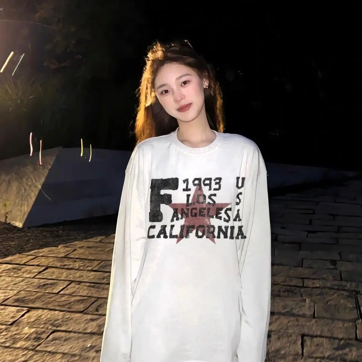 American Fashion High Street Cotton Blouse Retro Letter Star Graphic Tops Men Women Large Size Long Sleeve T-shirts Harajuku Y2K