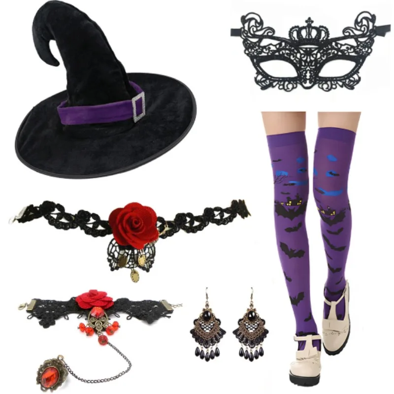 ชุดแม่มดฮาโลวีน PESENAR พร้อมหมวกแม่มดและเครื่องประดับหลากหลายให้คุณเลือกสำหรับงานปาร์ตี้คอสเพลย์