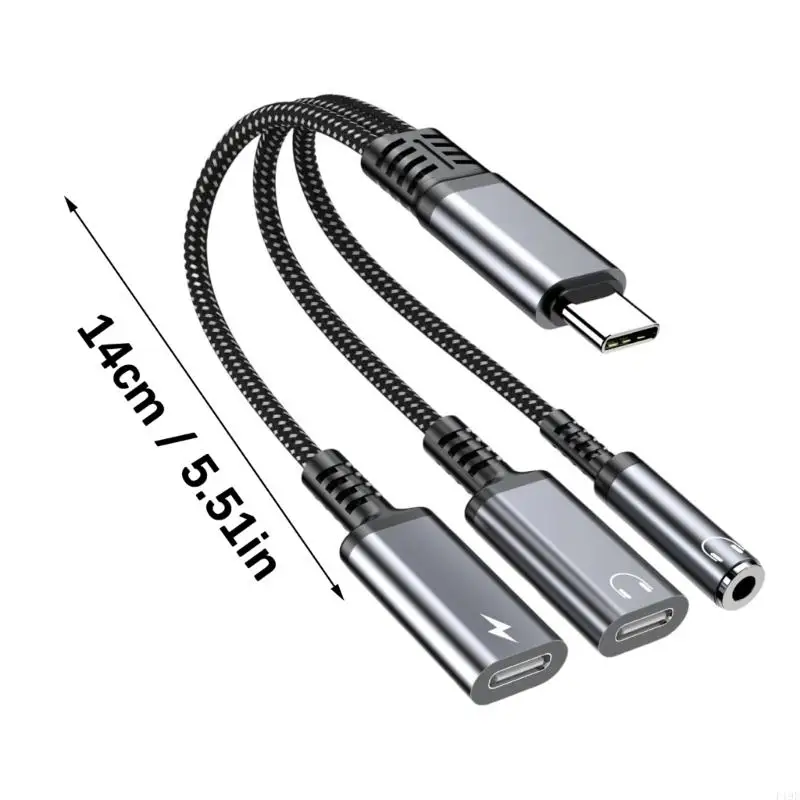 Multifunction 3 In 1 USB C To Auxiliary Adapter With Fast Charging Simultaneous Stereo Streaming For Smartphone Laptops F19E