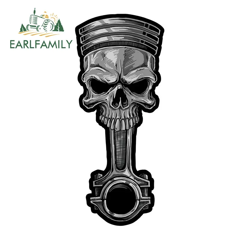 

EARLFAMILY 13см x 5.5см 3D наклейка на автомобиль в виде черепа-поршня, виниловая наклейка для ящика для инструментов и багажа, JDM креативный дизайн, мультяшные автомобильные аксессуары