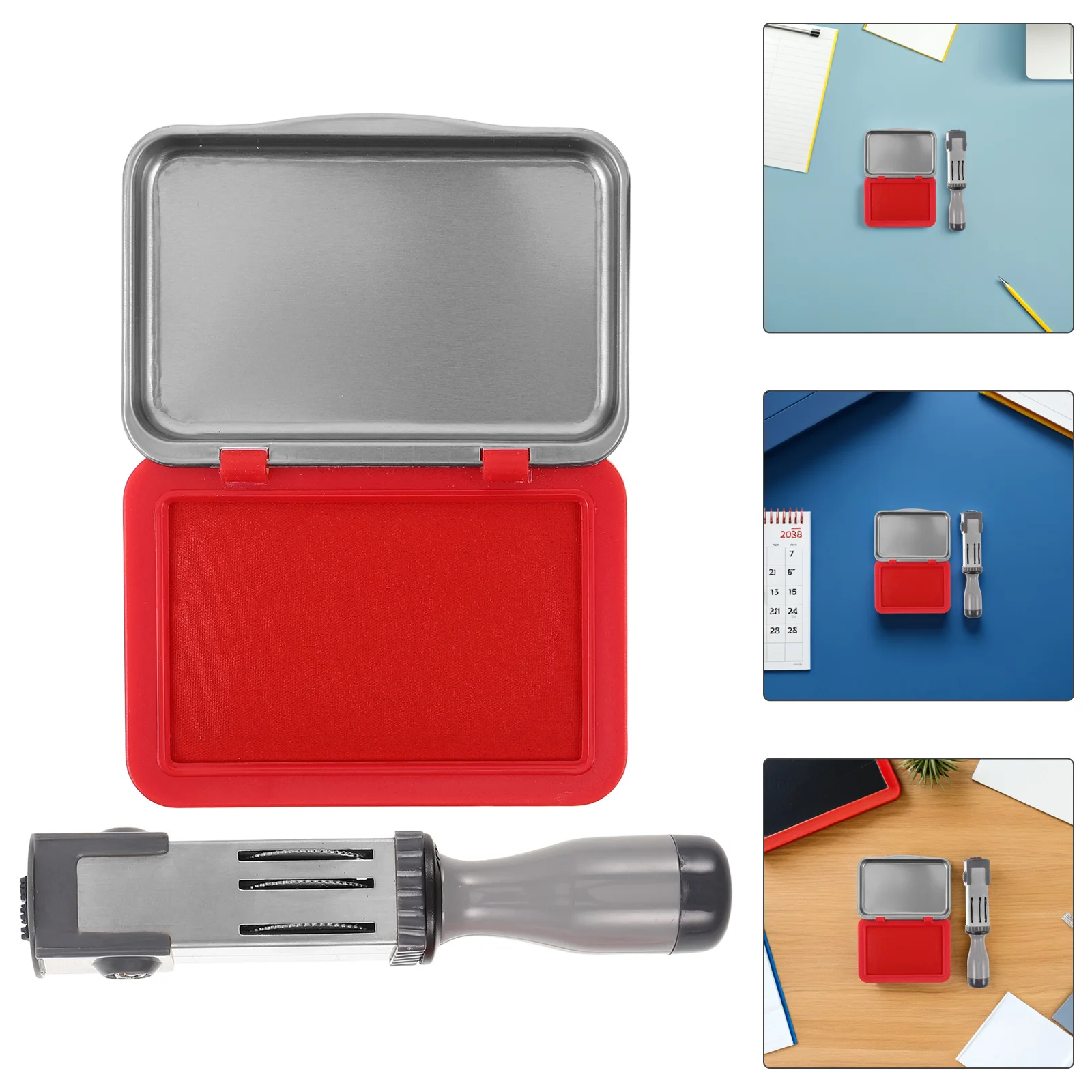 مجموعة واحدة من أداة ختم التاريخ المحمولة، داتر التحبير الذاتي مع وسادة حبر حمراء، سهلة الضبط، تصميم مدمج لليوم الذهري للأعمال المكتبية #1