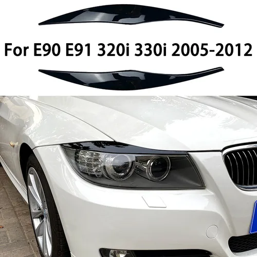 2 uds lámpara de faro de coche cubierta de cejas pegatinas embellecedoras para BMW Serie 3 E90 E91 320i 330i tapas de párpados de coche negro brillante ABS carbono