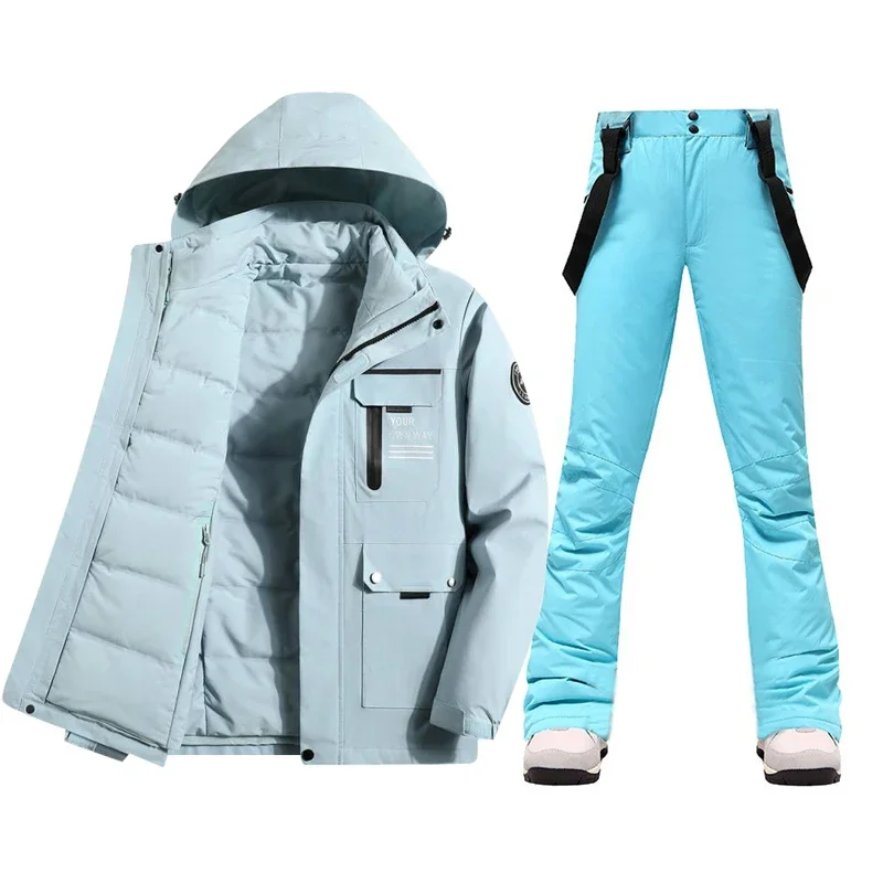 Women's Ski Suit Winter Waterproof Windproof Warm Down Jacket Snow Pants Outdoor Sports Snowboard Wear Skiing Outfits for Women