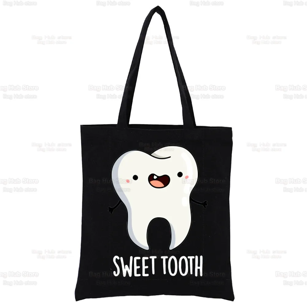 Bolsa de ombro de lona para mulheres e meninas, bolsas engraçadas, bolsa de compras casual elegante, dente e dentista estética gráfica