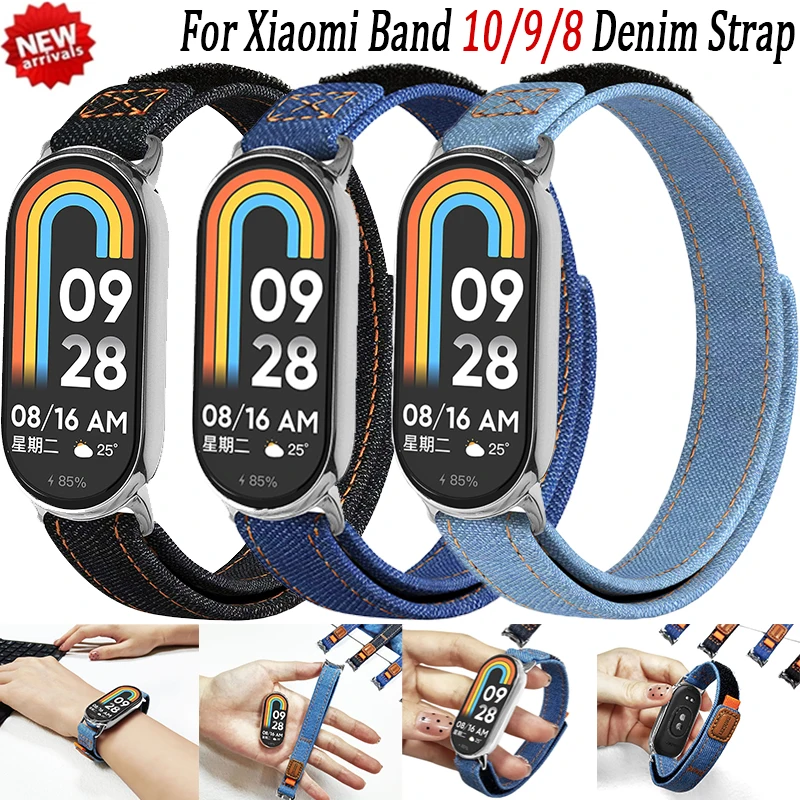 

New Soft Denim Strap For Xiaomi band 10/9/8 Women Sports Smart Watch Comfortable Bracelet Belt For Mi Band 9/8 Accessory Correa