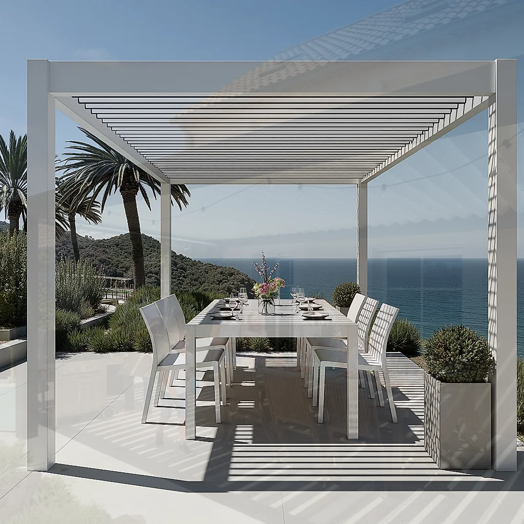 Premium Durable Waterproof Aluminum Pergola with Adjustable Louvered Roof Powder Coated Finish for Backyard Garden Deck Relaxati