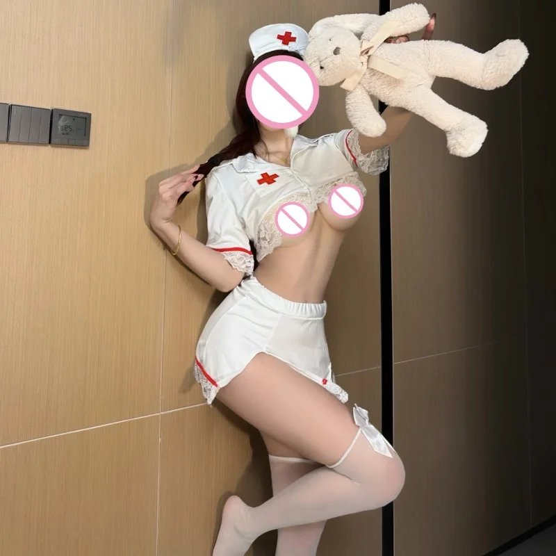 いたずらランジェリー、ポルノ女性セクシーなナースコスチューム、コスプレランジェリーセット、サスペンダーベルトランジェリー女性ナース制服ロールプレイ
