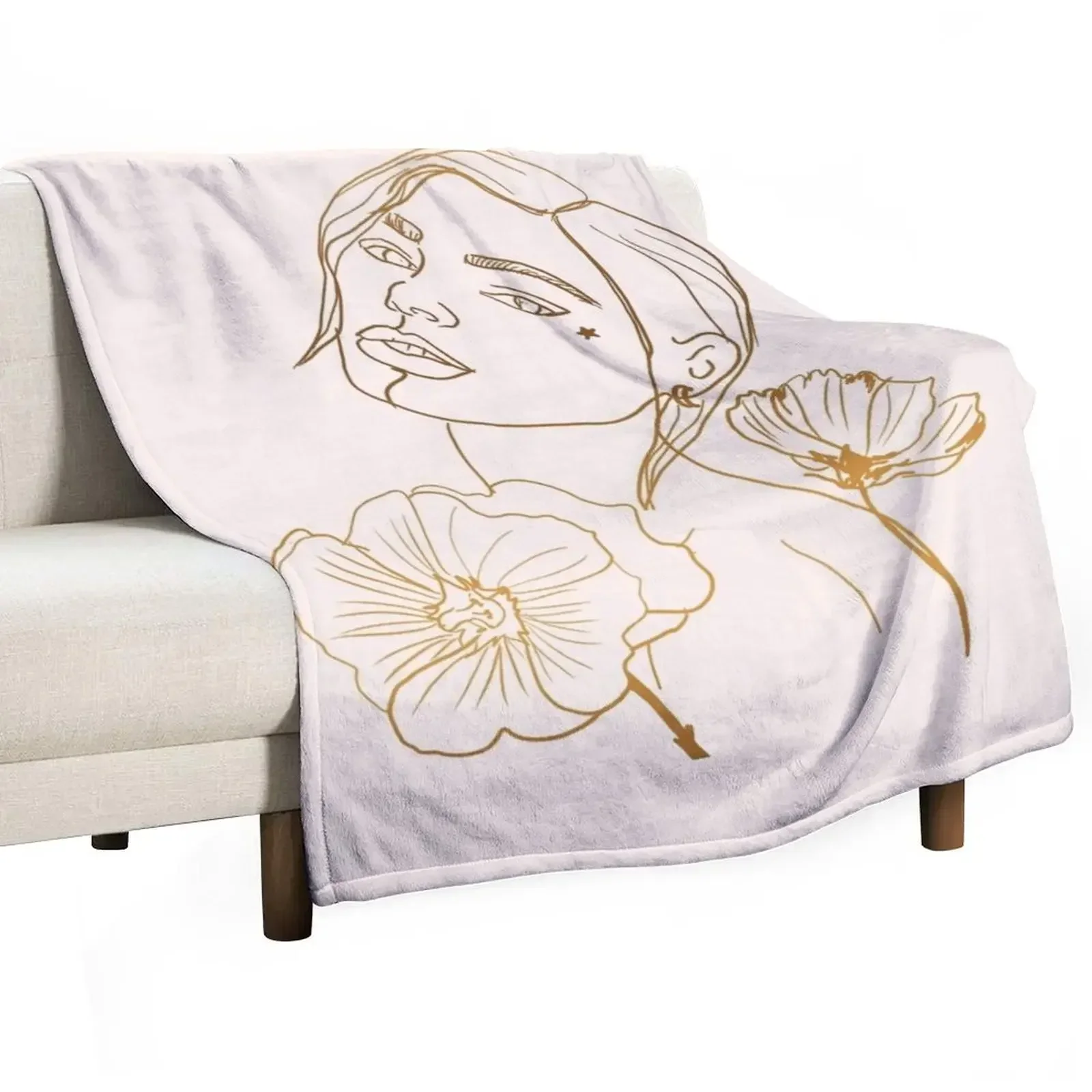 

Golden Line art of a Beautiful woman with flowers Throw Blanket Bed covers Retros for babies Blankets